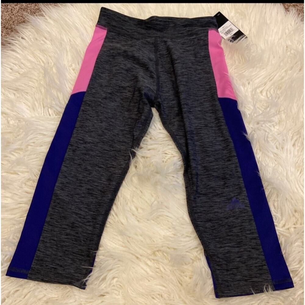 NEW Adidas Girls 12/14 capri leggings heathered grey blue and pink new with tag